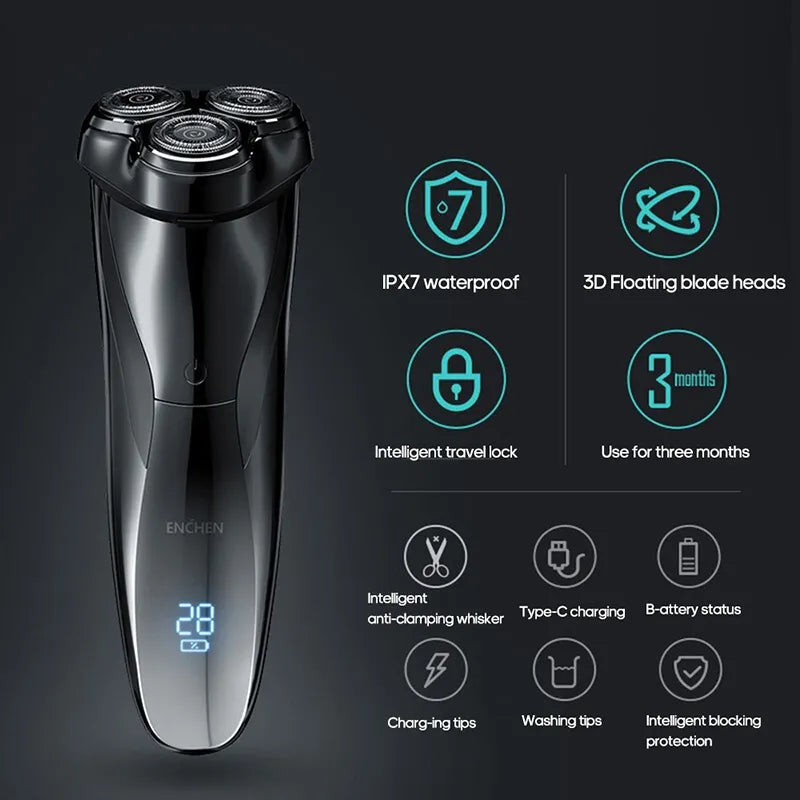 ENCHEN Blackstone 3 Electric Shavers for Men Face Shaver with Popup Trimmer Rechargeable Wet & Dry Dual Use IPX7 Waterproof