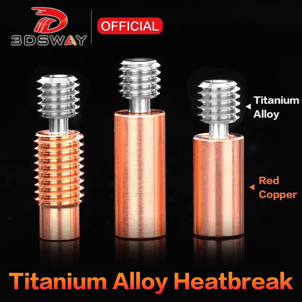 3DSWAY 3D Printer Parts V6 Titanium Alloy Bi-Metal Heat Break Throat E3D Smooth Thread Heatbreak Heater Block All Metal Throat