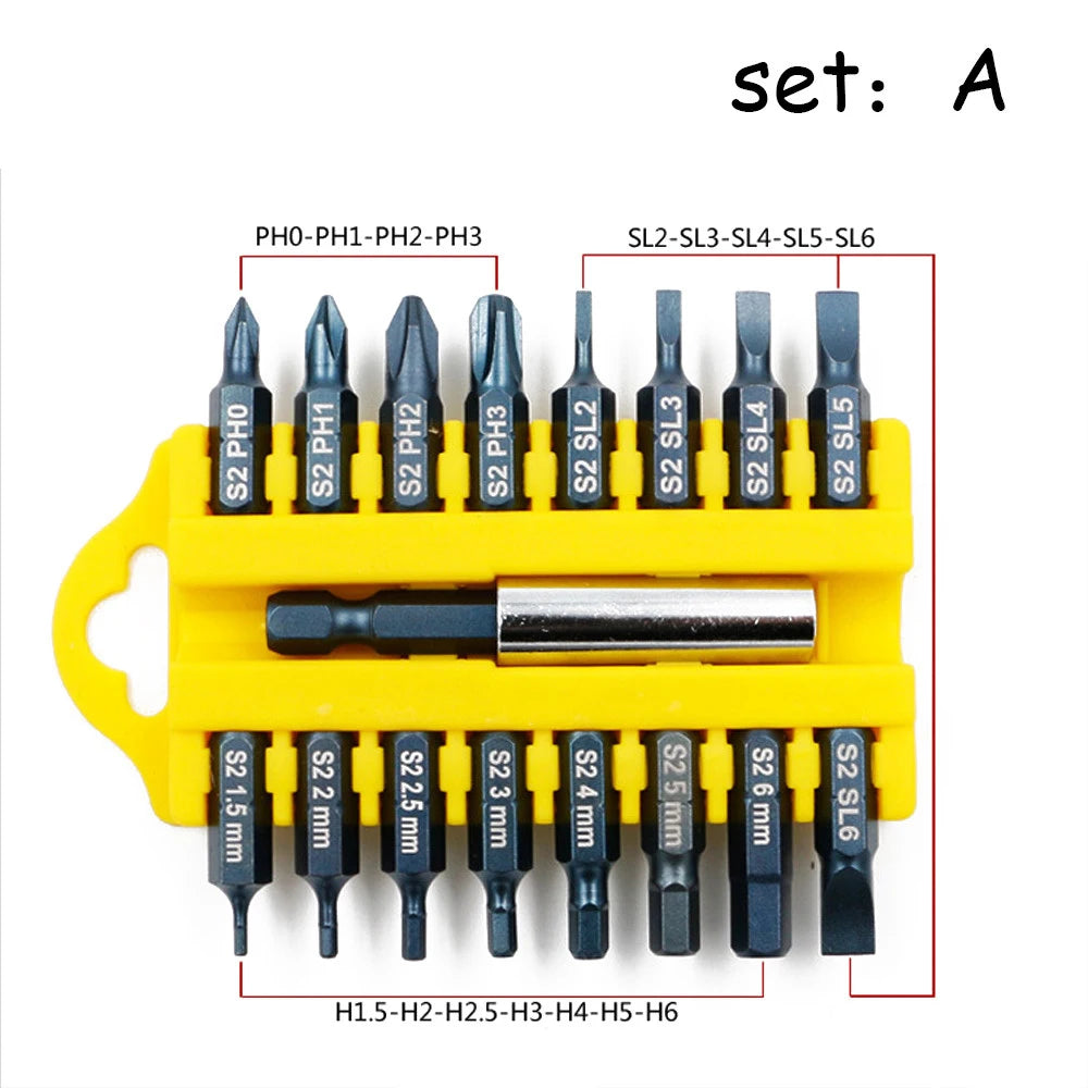 17PCS Electric Screwdriver Bit Set Hex Magnetic Insert Bit Set Torx Flat Head Cross Electric Screwdriver Screws