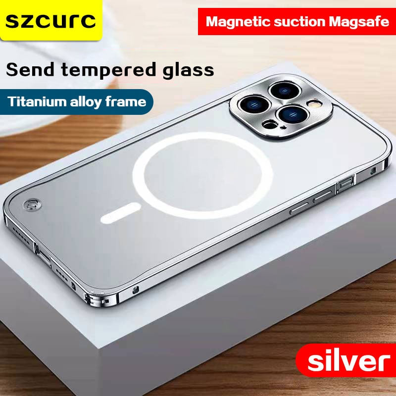 For iPhone 14 Pro Max case New magsafe High-end luxury Titanium alloy frame button lock   iphone13 12mini Phone Protection cover