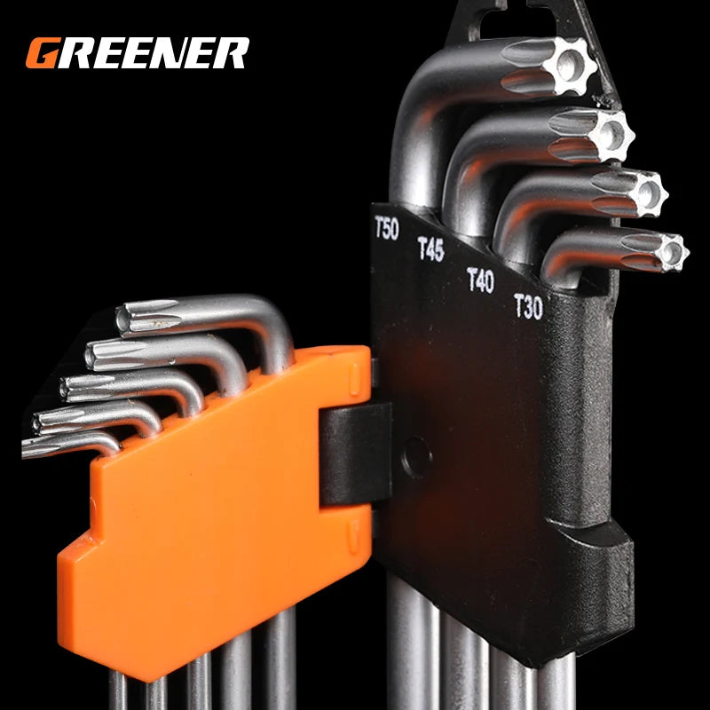 Greener 9PCS DoubleEnd L Type Screwdriver Hex Wrench Set Allen Key Hexagon Flat Ball Torx Star Head Spanner Key Set Hand Tools