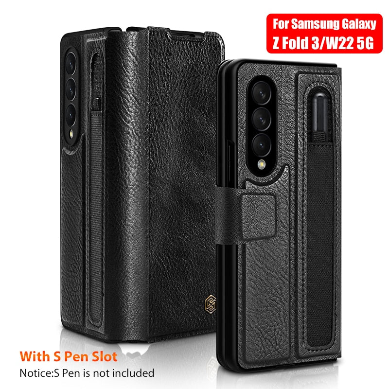 For Samsung Galaxy Z Fold 3 Case For Galaxy Z Fold 4 NILLKIN Aoge Full Cover Luxury Leather Kickstand Case With S-Pen Pocket