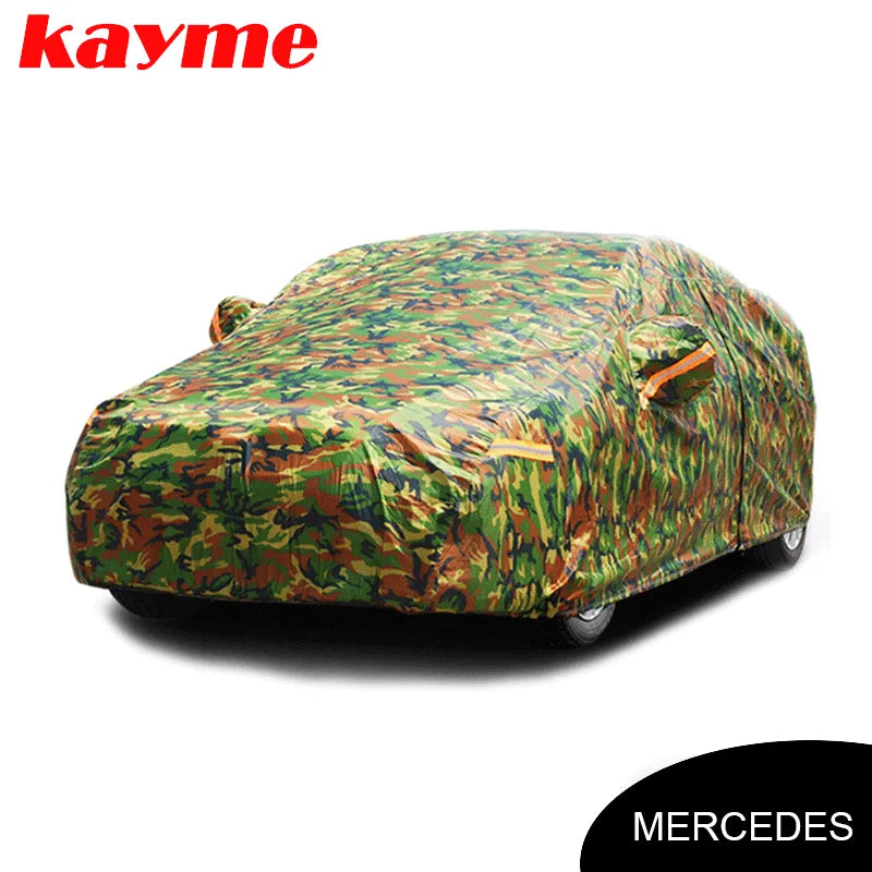 Kayme waterproof camouflage car covers outdoor sun protection cover for Mercedes benz w203 w211 w204 cla 210