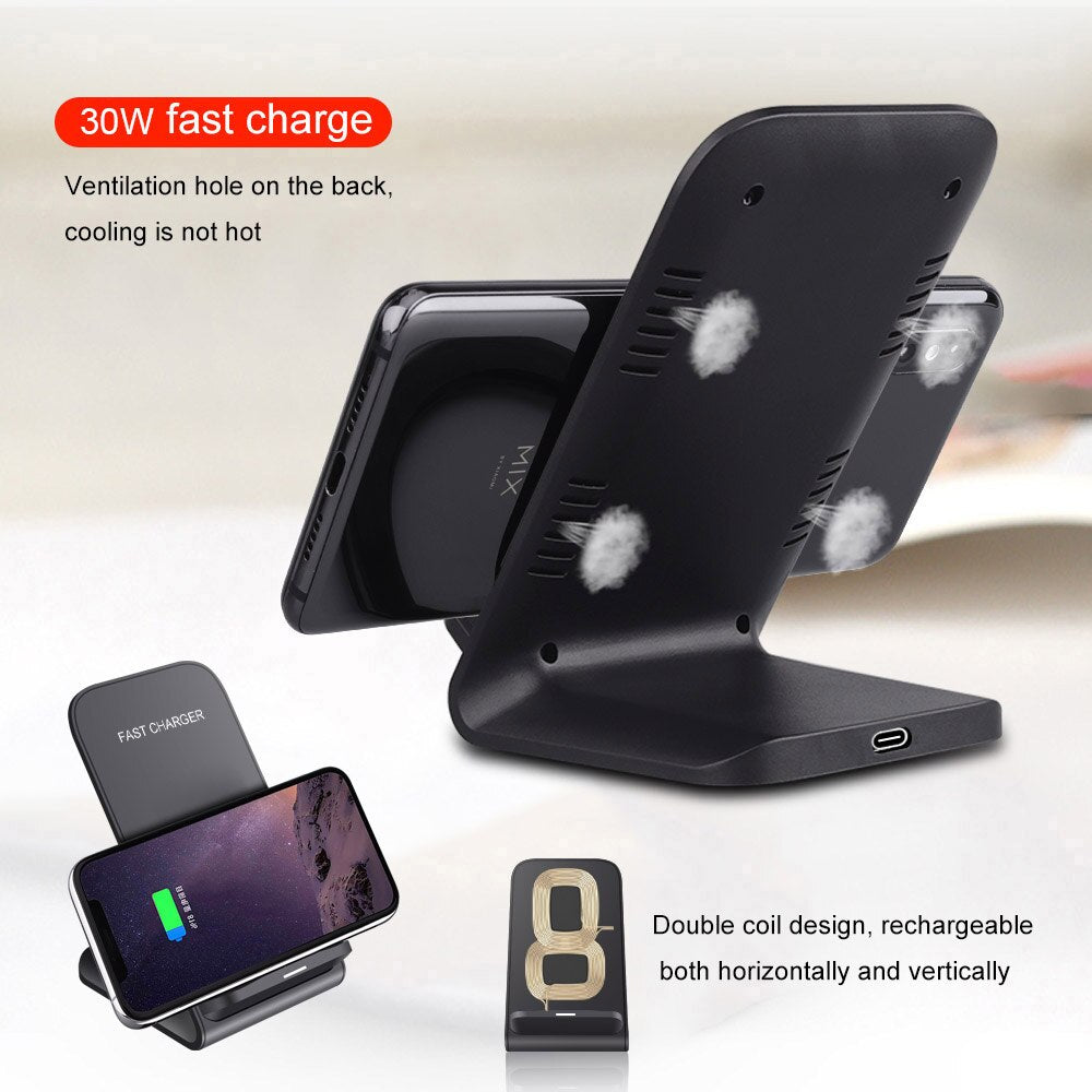 30W Fast Wireless Charger for Samsung S22 S21 Quick Charging Stand For iPhone 14 13 12 11 Pro Max XS XR X 8 Plus Xiaomi 11