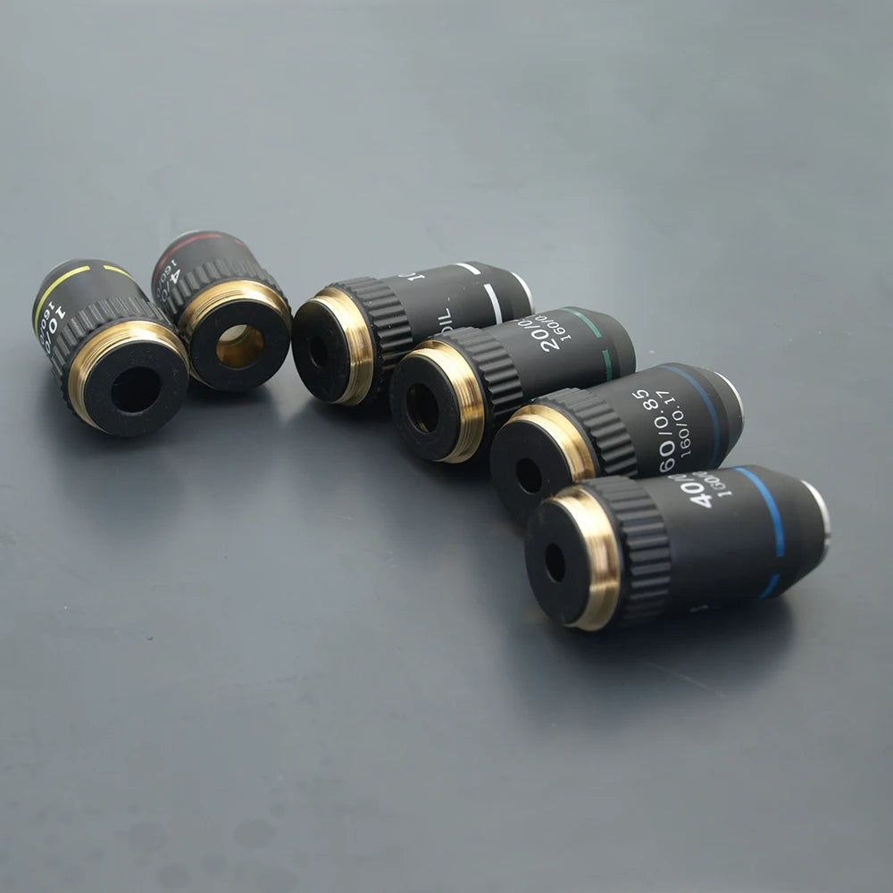 195 Black Achromatic Objective 4X 10X 20X 40X 60X 100X High Quality Microscope Objective Lens RMS 20.2mm Objective Parts