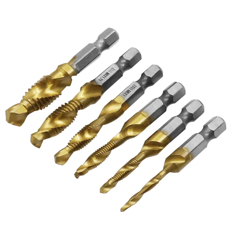 6Pcs Tap Drill Bit Hex Shank Titanium Plated HSS Screw Thread Bit Screw Machine Compound Tap M3 M4 M5 M6 M8 M10 Hand Tools