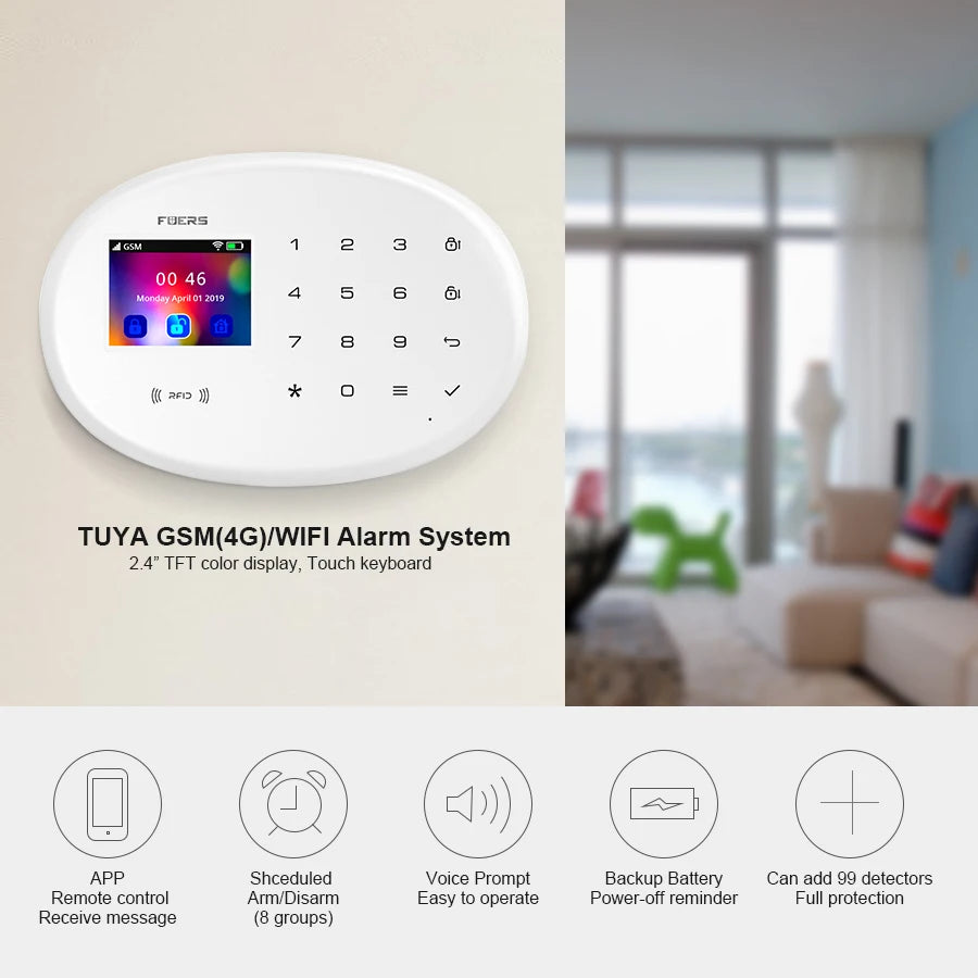 FUERS W204 4G GSM WIFI Tuya Smart Home Alarm system Kit Wireless Alarm Security System IP Camera Waterproof Anti-Pet Sensor