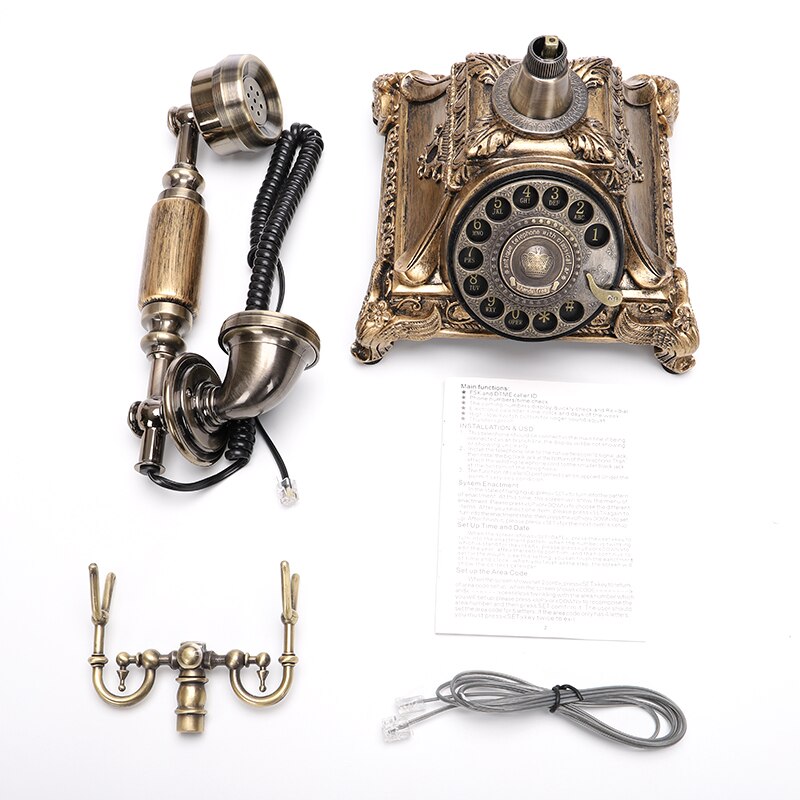 Beamio Real Antique Landlin Telephone With Rotating Metal Disk Retro Phone For Office Home Hotel Decoration Crafts Gift