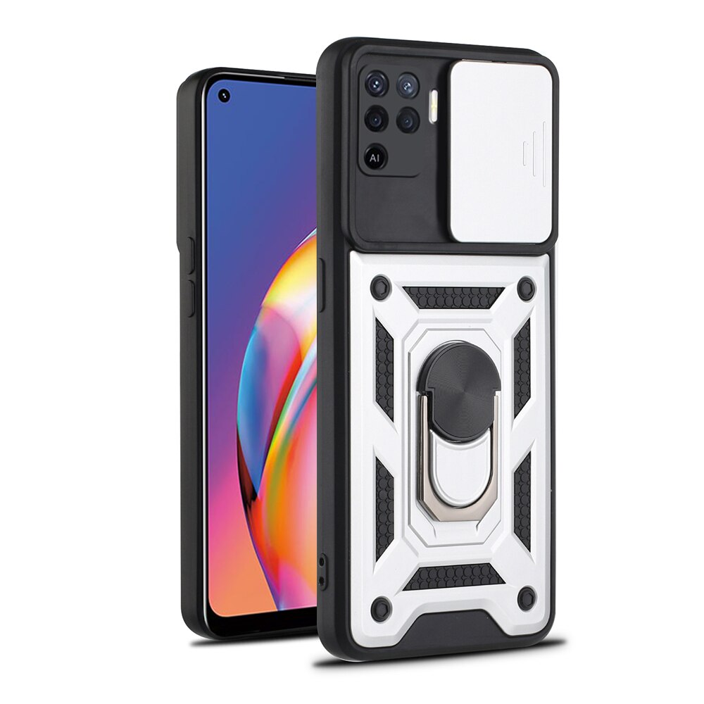 Armor Metal Case For Oppo Reno5 Lite 5 6 5G F Finger Ring Holder Stand Cover Fundas For Reno4 Reno 4 Lite 5F Push Pull Coque