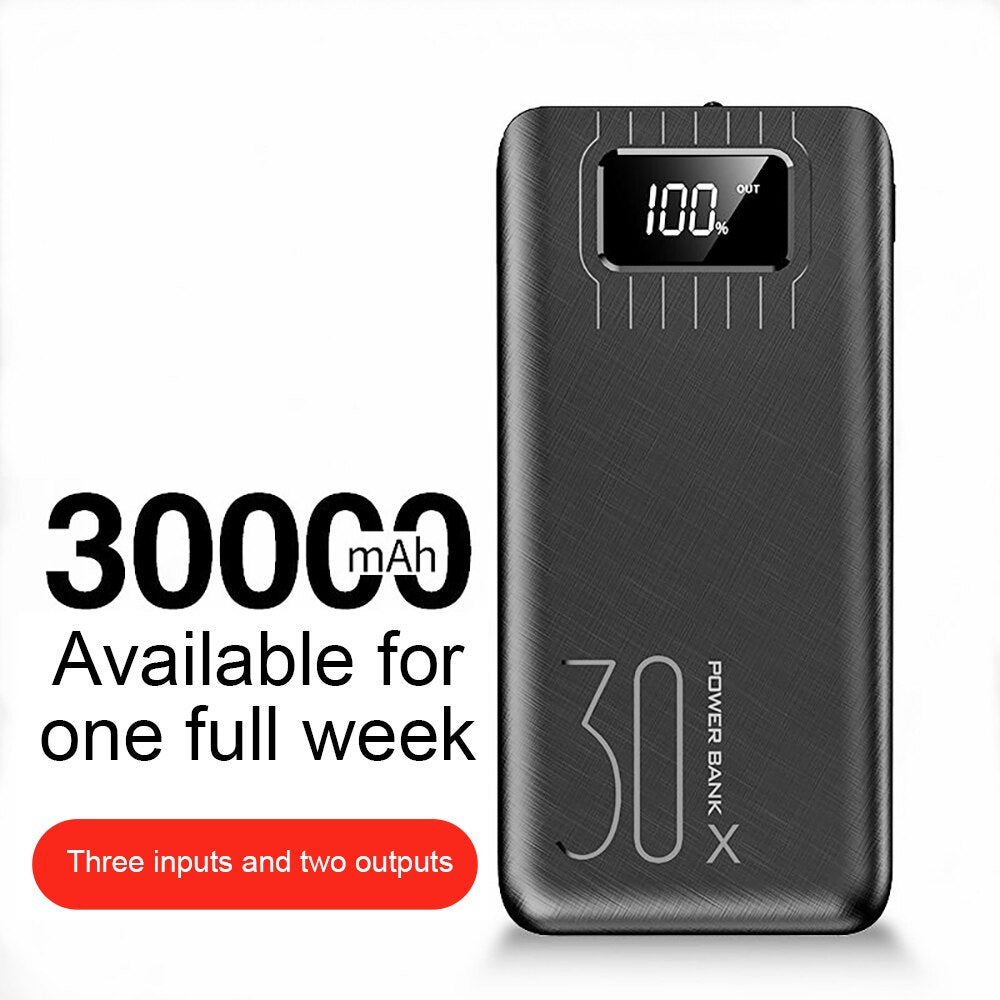 30000mAh Power Bank Type C Micro USB Powerbank For iPhone LED Digital Display Portable External Battery Charger