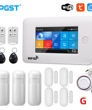 PGST 433MHz All Touch Screen Wireless WIFI GSM RFID Card Burglar Alarm System Smart Home Security DIY Alarm TUYA Smart Life