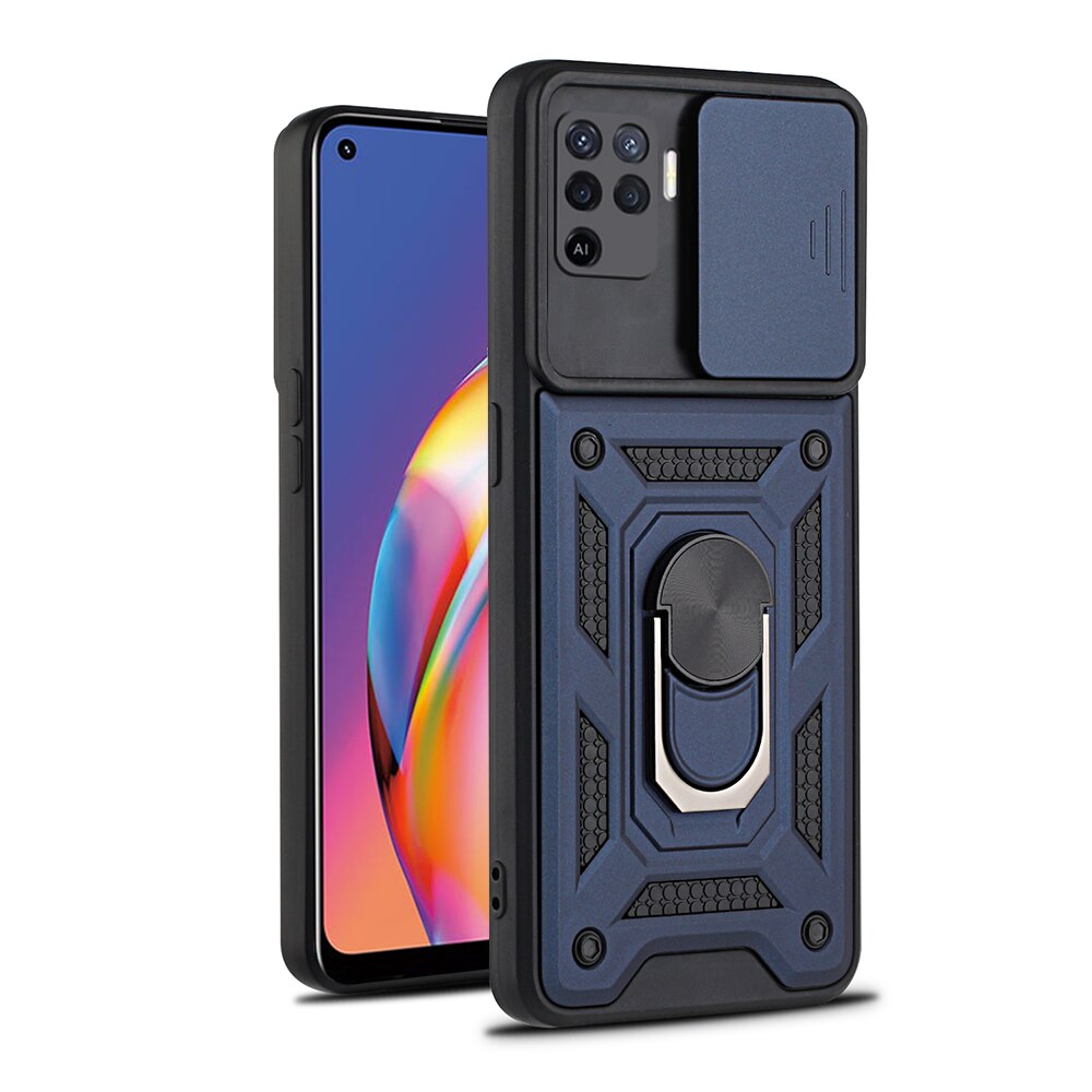 Armor Metal Case For Oppo Reno5 Lite 5 6 5G F Finger Ring Holder Stand Cover Fundas For Reno4 Reno 4 Lite 5F Push Pull Coque