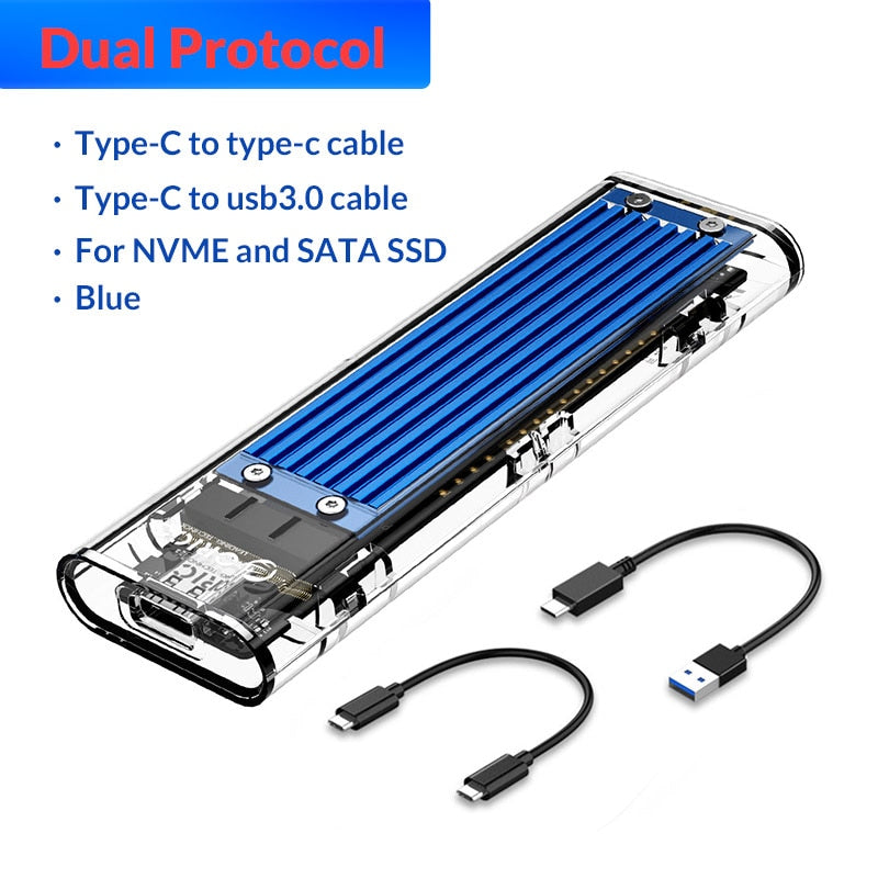 ORICO M2 SSD Case NVME SATA SSD Enclosure Tool Free 10Gbps M.2 to USB Type C Transparent External Adapter Support UASP Trim