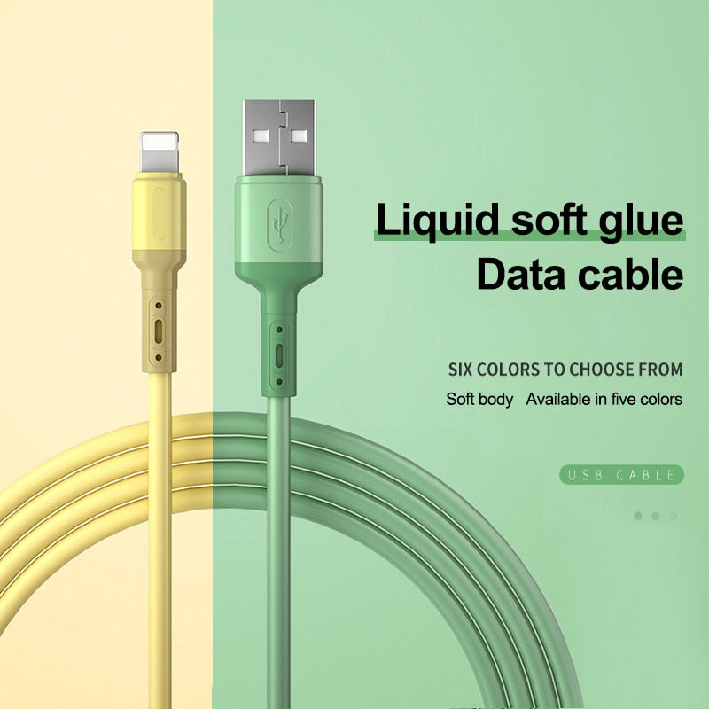 USB Cable For iPhone 14 13 12 11 Pro Max XR XS 8 7 6s 5s Fast Data Charging Charger USB Wire Cord Liquid Silicone Cable 1/1.5/2M