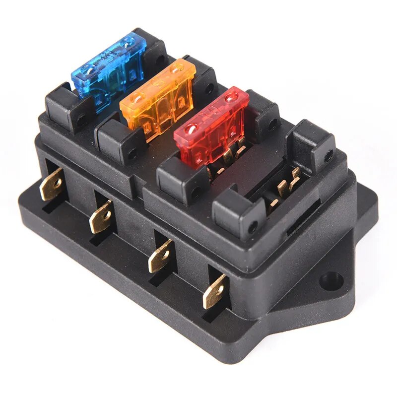 1 Pcs NEW Car 4 Way Circuit Standard ATO Blade Fuse Box Block Holder 12V / 24V+4 Way Fuse For 22mm Handlebar Motorcycles E-Bikes