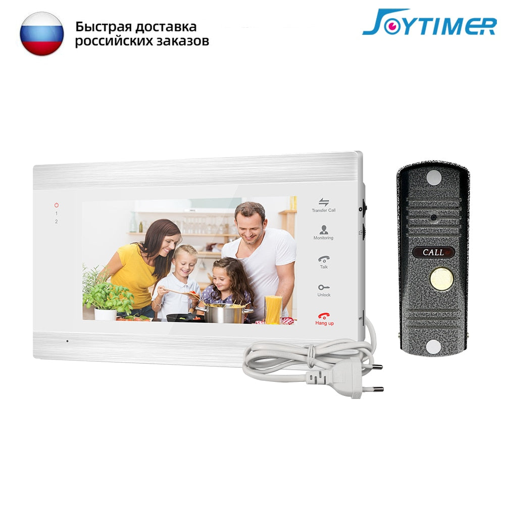 Joytimer Home Video Intercom 1200TVL Video Doorbell Camera for Apartment 7 Inch Monitor Support one-key Unlock, Motion Detection