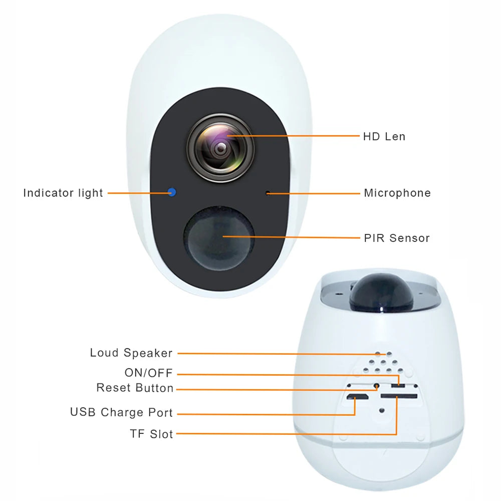 Outdoor Wifi CCTV Camera 1080P Low Power Rechargeable Battery Cam PIR Motion Detect Wireless Security IP Survilliance Camera