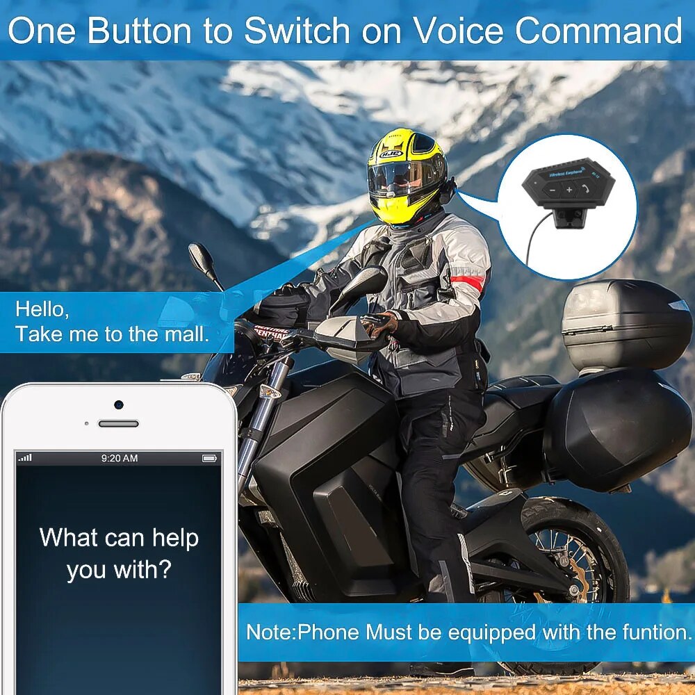 Motorcycle Handsfree Helmet Headsets T2 Bluetooth 5.0 Earphone Long standby Wireless Stereo MP3 Speaker Audio Receiver