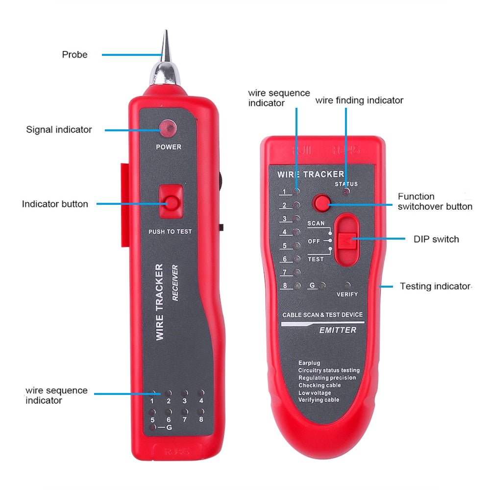Network Cable Tester LAN Telephone Wire Tracker Diagnose Tone Tracer for STP UTP Cat5 Cat6 RJ45 RJ11 Detector Line Finder