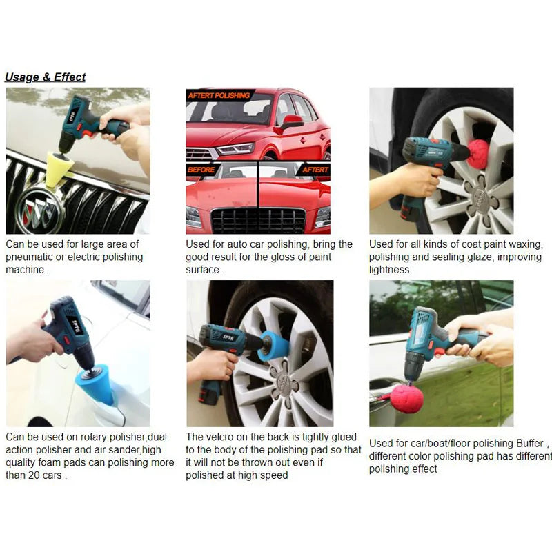 Car Polishing Pad Buffing Foam Sponge Pad Cone Polisher Buffer Pad Automotive Waxing Kit for Car Wheel Hub Headlight Polishing