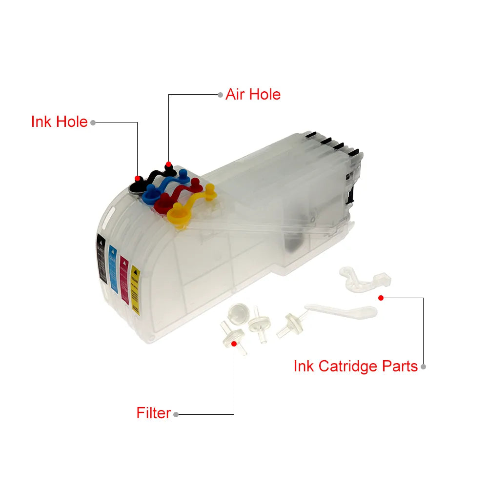 LC11 LC16 LC38 LC61 LC65 LC67 LC980 LC1100 Refillable Ink Cartridge for Brother DCP-J140W DCP-145C DCP-165C DCP-185C DCP-195C