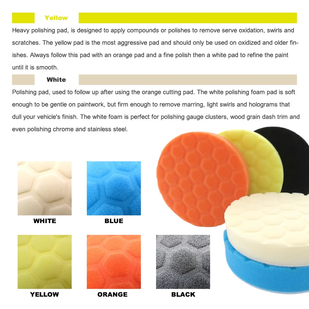 5 Colors 3 Inch 4 Inch 5 Inch Sponge Buffing Polishing Pad Kit for Car Polisher Detail Polishing Waxing