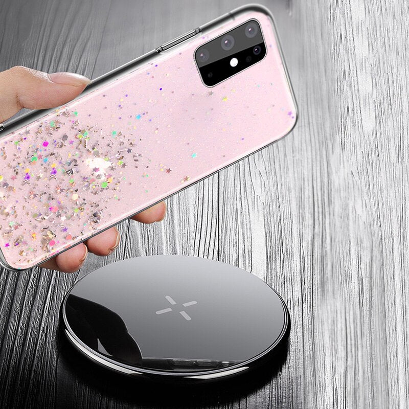 Silver Foil Bling Glitter Case For Samsung Galaxy A51 A71 A81 A91 A01 A11 A21 A31 A41 A21S Soft Silicone Transparent Phone Cover