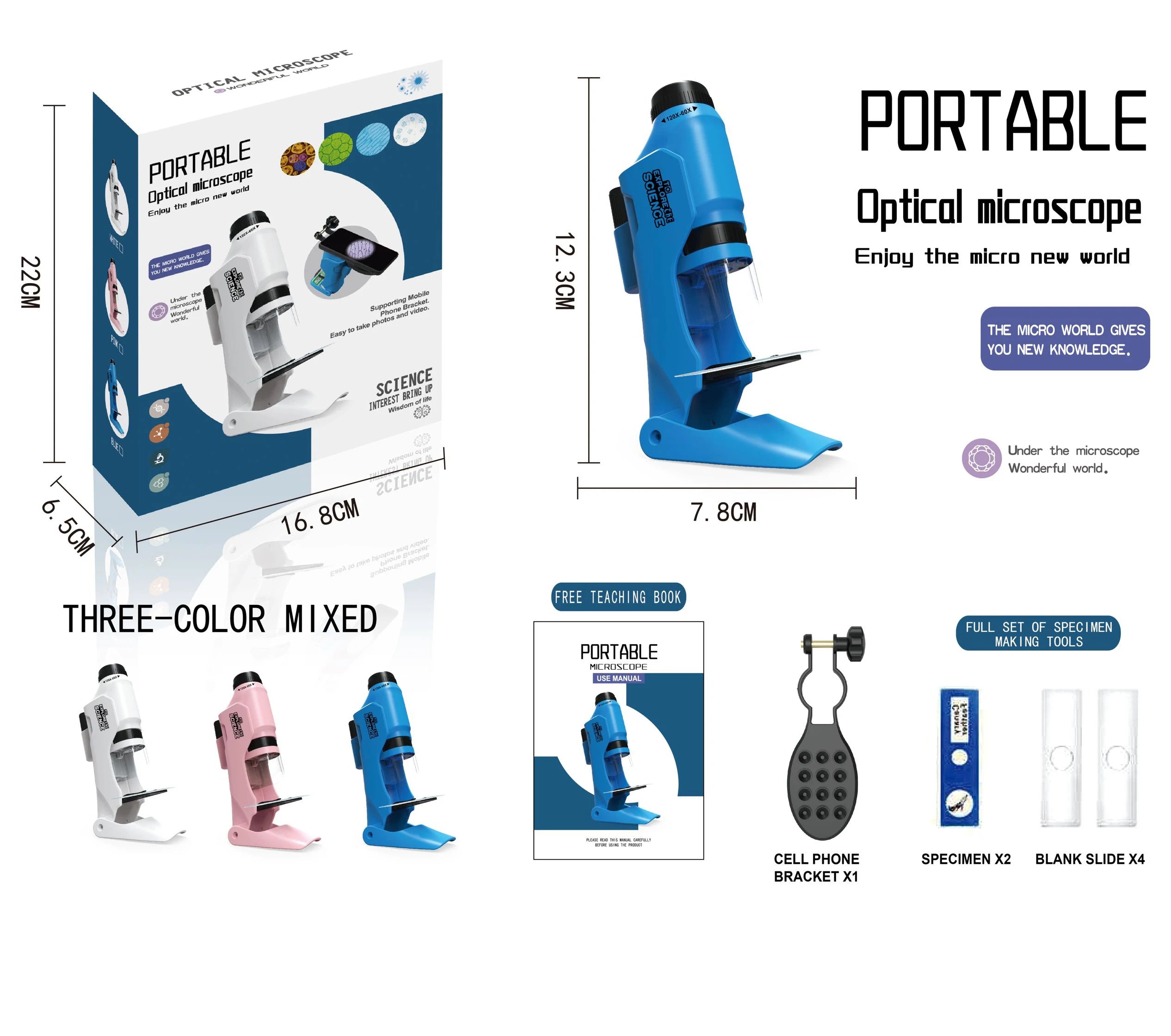 60X-120X Children's Handheld Portable Micro Optical Microscope Mini Professional Outdoor Science Microbiology Toys