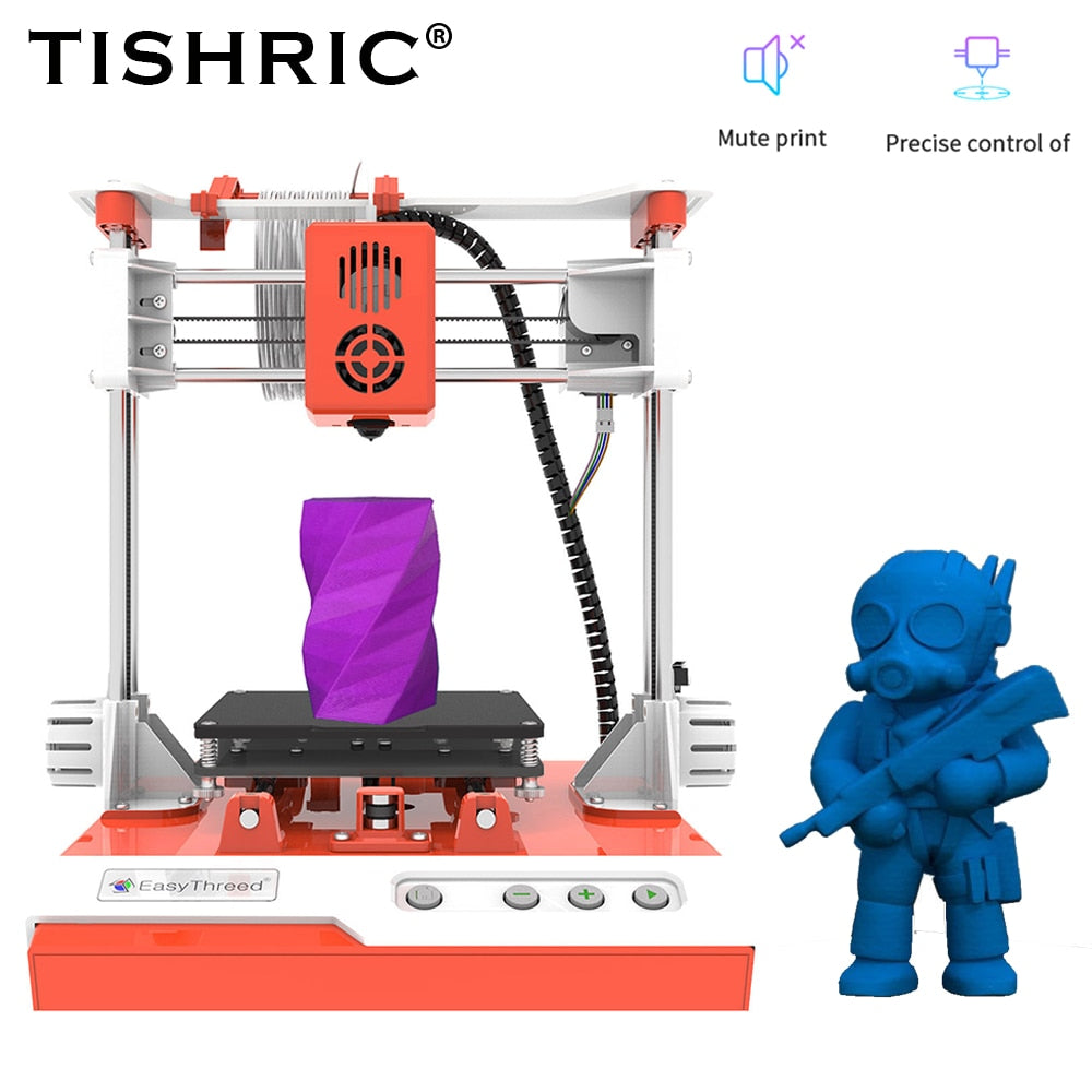 TISHRIC Newest Easy 3D Printer Full Metal Frame High Precision Children's DIY Easy Threed 3D Printer Kit One Key Quiet Pinting