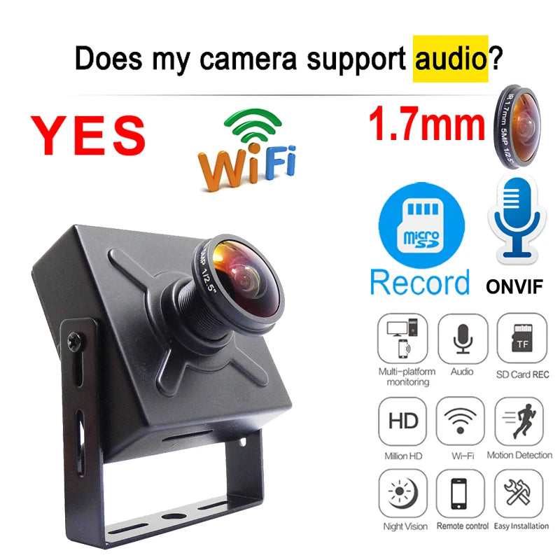 JIENUO 5MP Mini Camera Wifi Fisheye Lens Panoramic Cam 128G Audio Cctv Security Surveillance Wireless Onvif HD Home Ip Camera