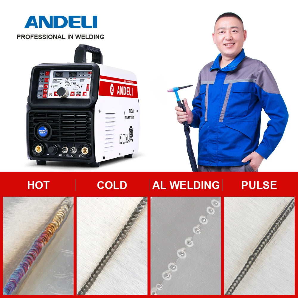 ANDELI AC DC TIG Welding Machine HF TIG/Pulse Multi-Function Aluminum Alloy Welder Smart Argon welding TIG-250