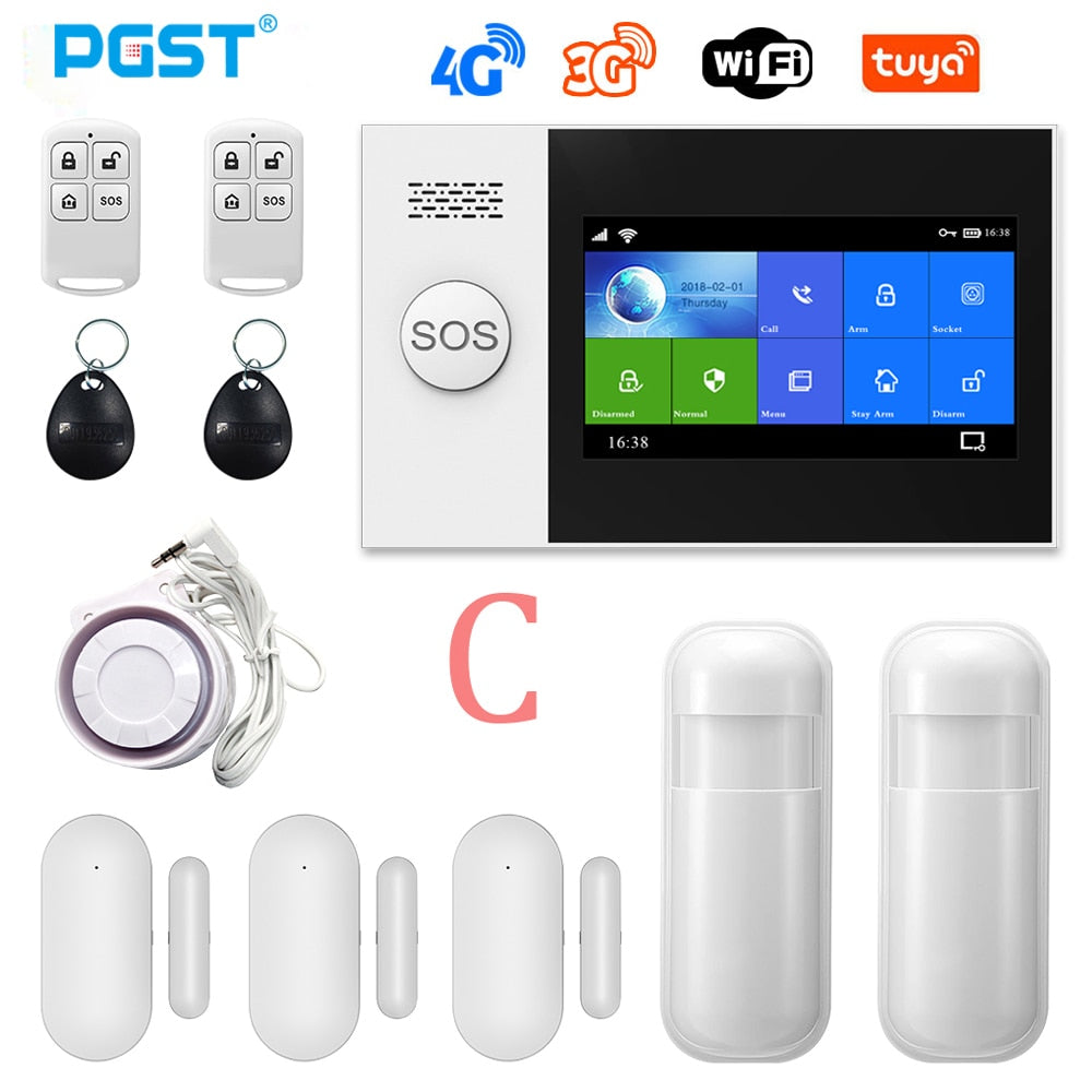 PGST PG-107 4G Tuya Wireless Home WIFI GSM Home Security With Motion Detector Sensor Burglar Alarm System Support Alexa & Google