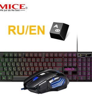 Gaming Keyboard RGB Backlit Keyboard With Silent Gaming Mouse Set Russian Keyboard Mouse Gamer Kit For Computer Game PC Laptop