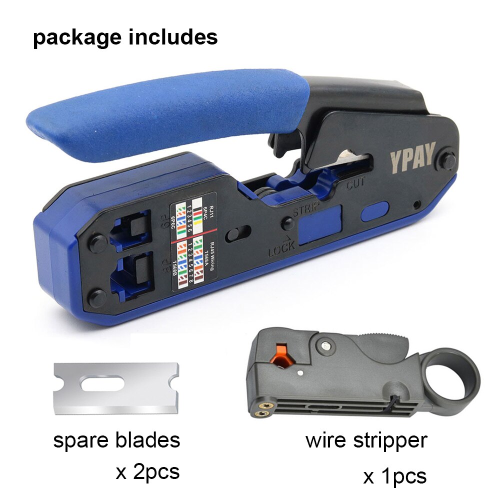 YPAY RJ45 crimping tool pliers network crimper stripper cutter ethernet clip tongs RG45 cat6 cat5e cat5 cat3 RJ11 multi function