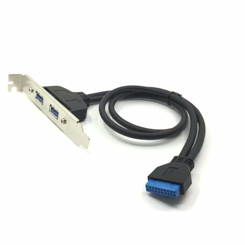 USB 3.0 Motherboard 19 / 20 Pin header to 2 port USB 3.0 Tyep A Female Cable For Desktop PCI-e profile w/ Rear PCI Bracket Panel