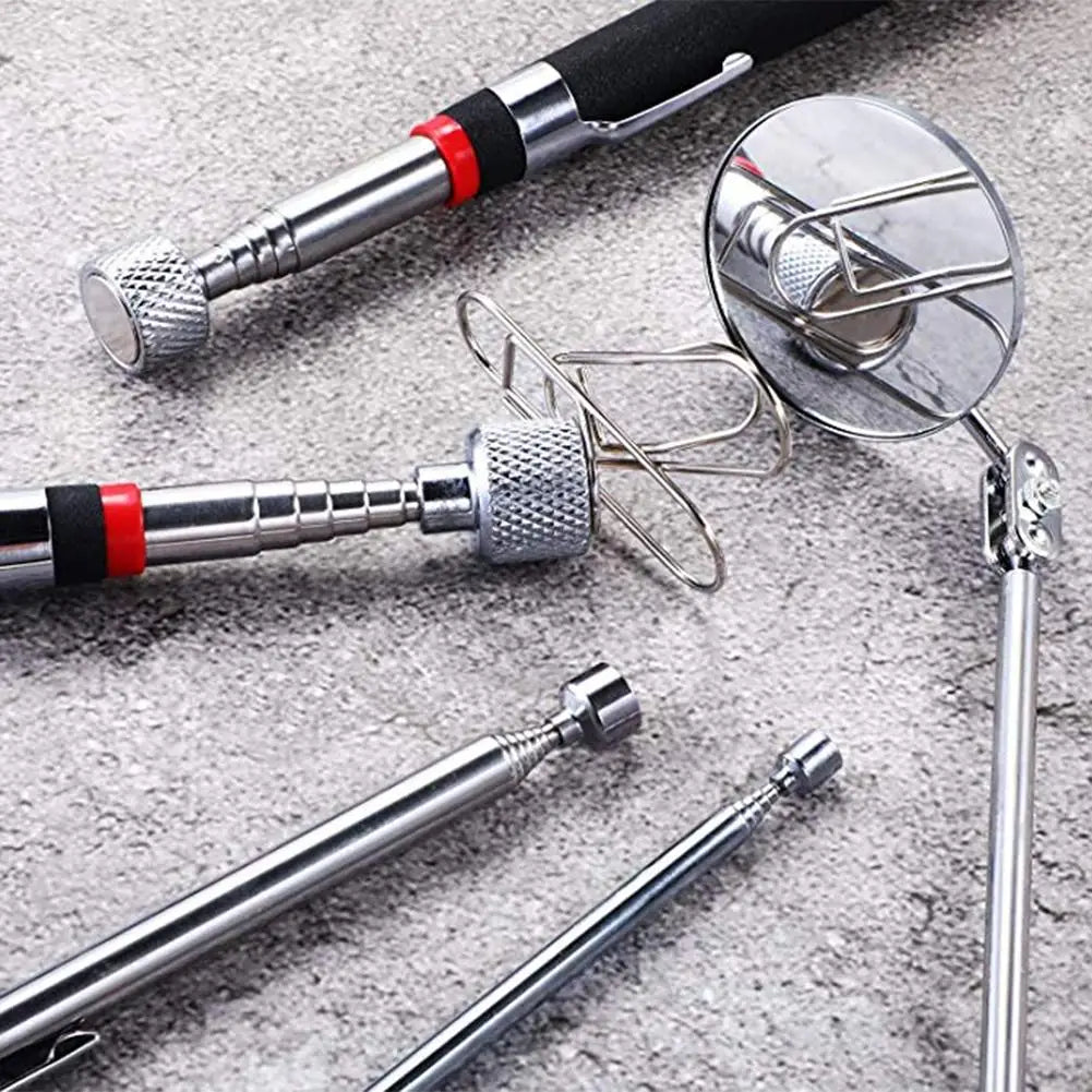 5Pcs/Set Magnetic Pick-up Tool Telescoping Car 360 Swivel Inspection Mirror With LED Light For Extra Viewing Pickup