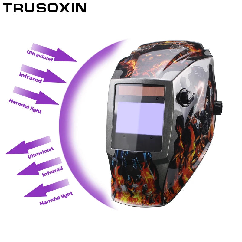 Pro Rechangeable Battery 4 Arc Sensor Solar Auto Darken/Shading Grinding Tig Arc Big View True colorWelding helmet/Welder Goggle