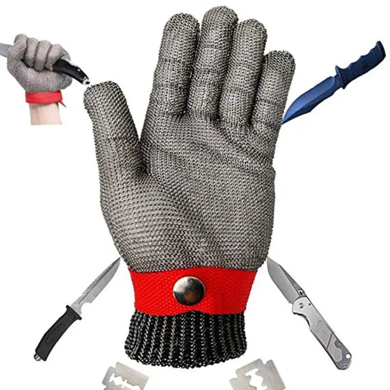 Blue Red Safety Cut Proof Stab Resistant Stainless Steel Metal Mesh Butcher Glove High Performance Level 5 Protection