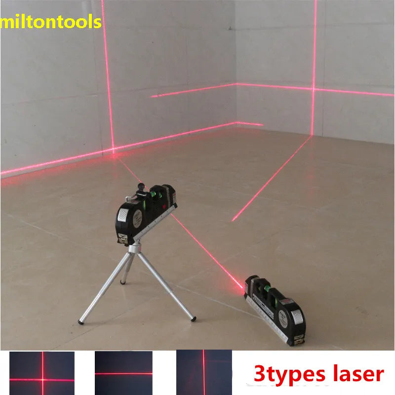 4 in 1 Accurate Multipurpose Laser Level Lever with Tripod Cross Projects Horizontal Vertical Laser Light Beam Measure Tape