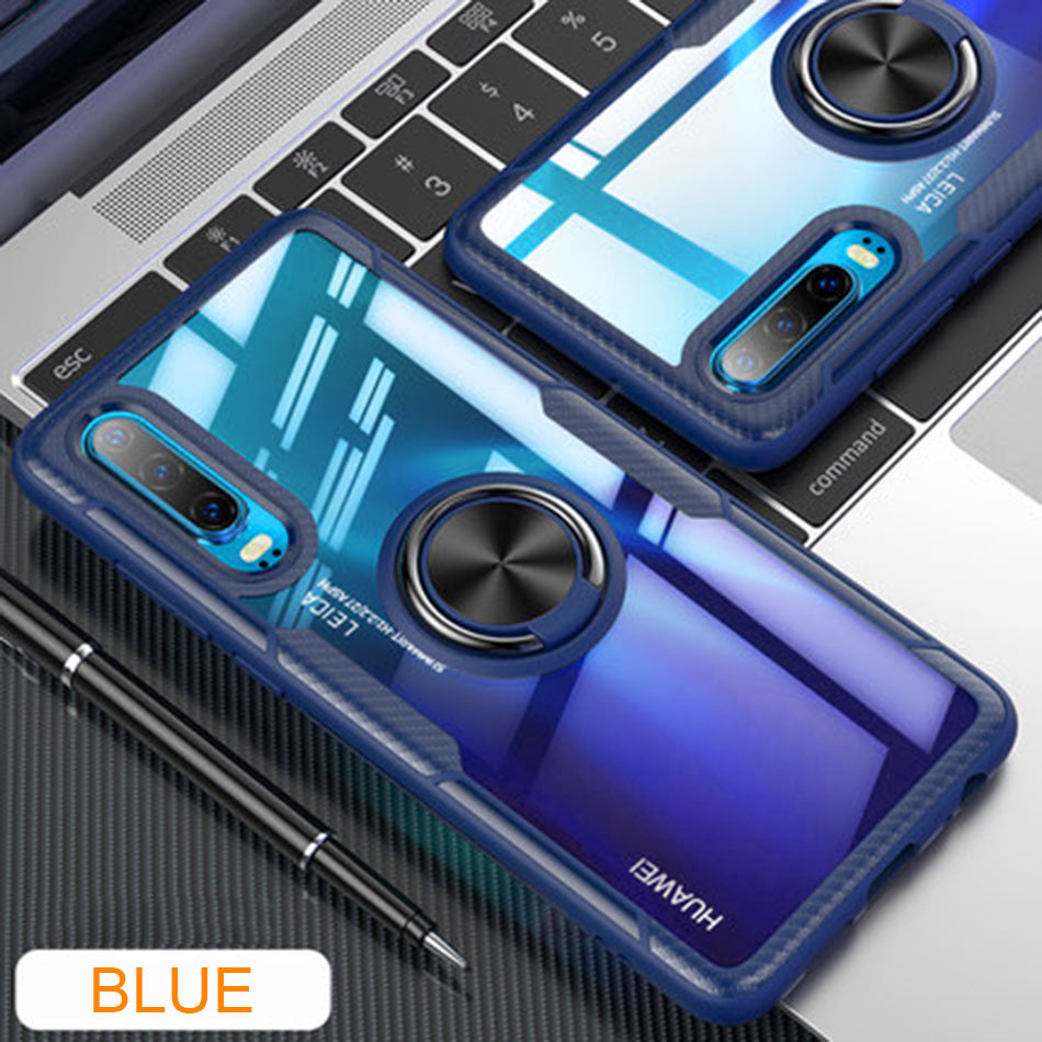 KEYSION Luxury Slim Shockproof Metal Magnetic Car Ring Case for Huawei P30 P20 Pro Lite Soft Silicone Cover for Mate 20 Pro Lite