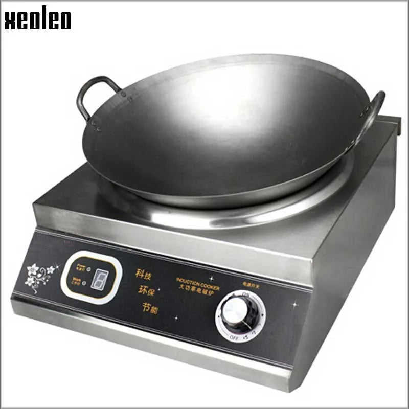 XEOLEO Commercial Concave Induction Cooker Kitchen Stainless Steel  Electromagnetic Heating Food  Stove Home Appliance Wok