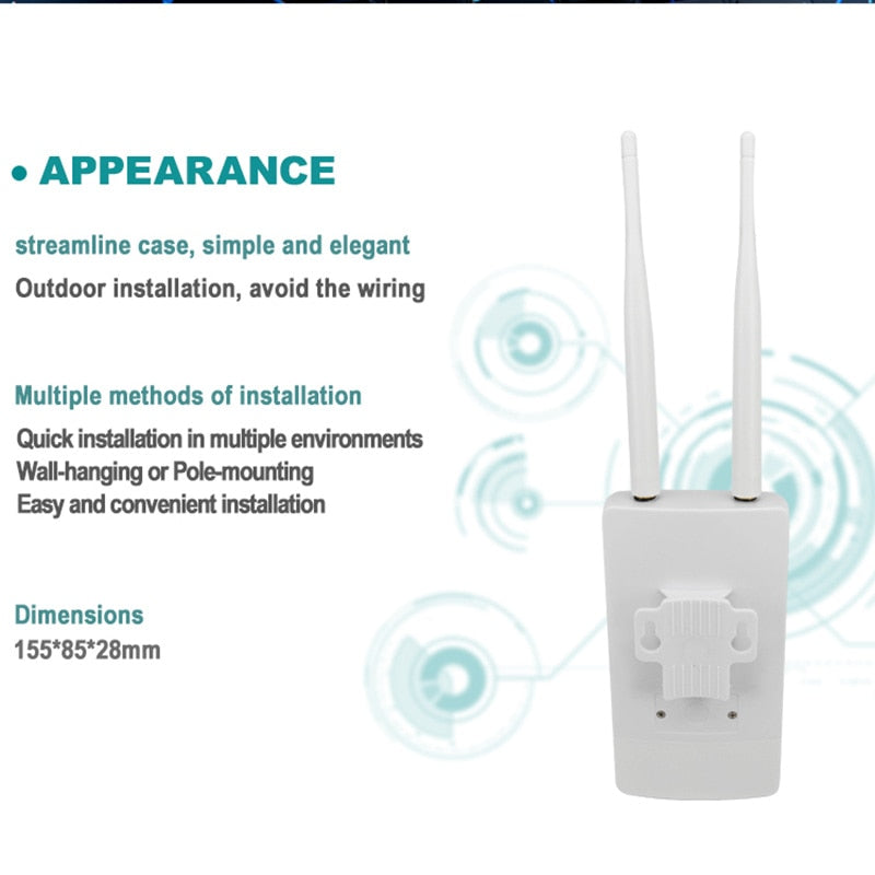 TIANJIE Waterproof Outdoor 4G CPE Router 150Mbps CAT4 LTE Routers 3G/4G SIM Card WiFi Router for IP Camera/Outside WiFi Coverage