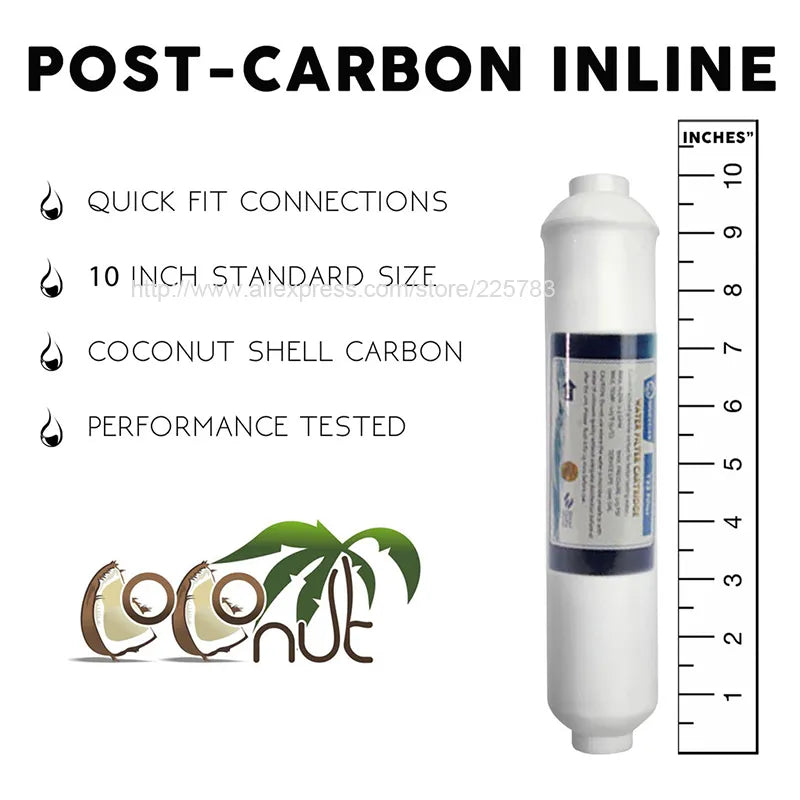 10 Inch T33 with 2pcs fitting Water Purifier INLINE COCONUT Carbon Post  WATER FILTER 5MICRON CARBON  FILTER FOR REVERSE OSMOSIS