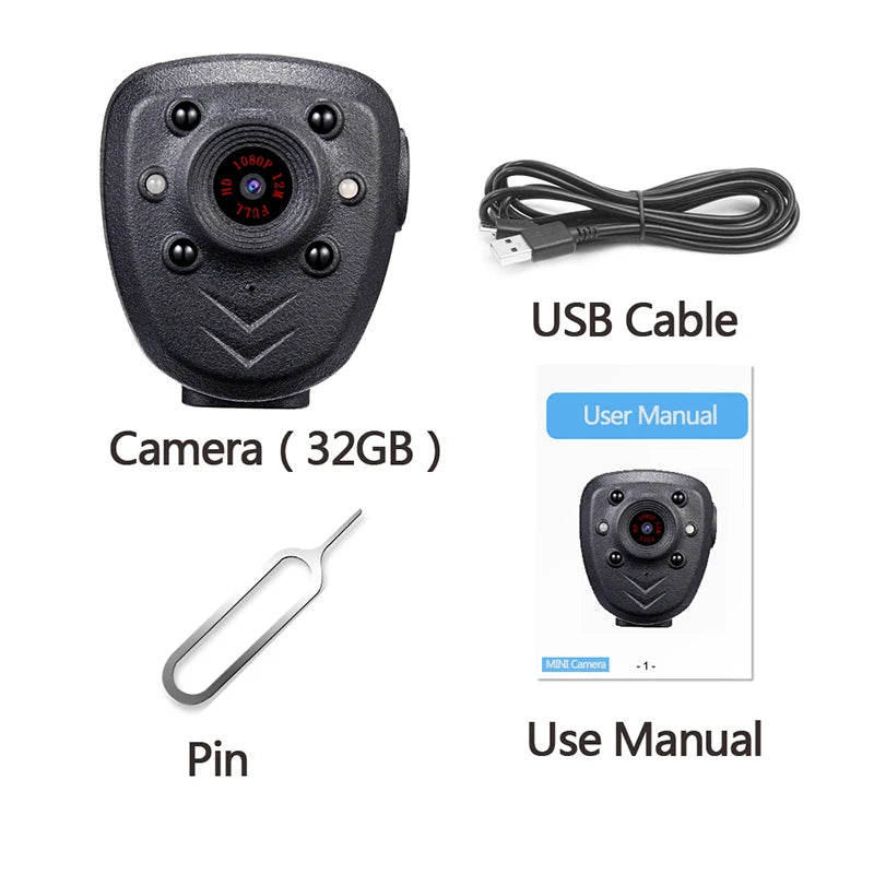Mini Chest Police Camera DV DVR Micro Camcorder Body Worn Video Recorder CCTV Cam Lens IR Night Vision LED Lights HD 1080P