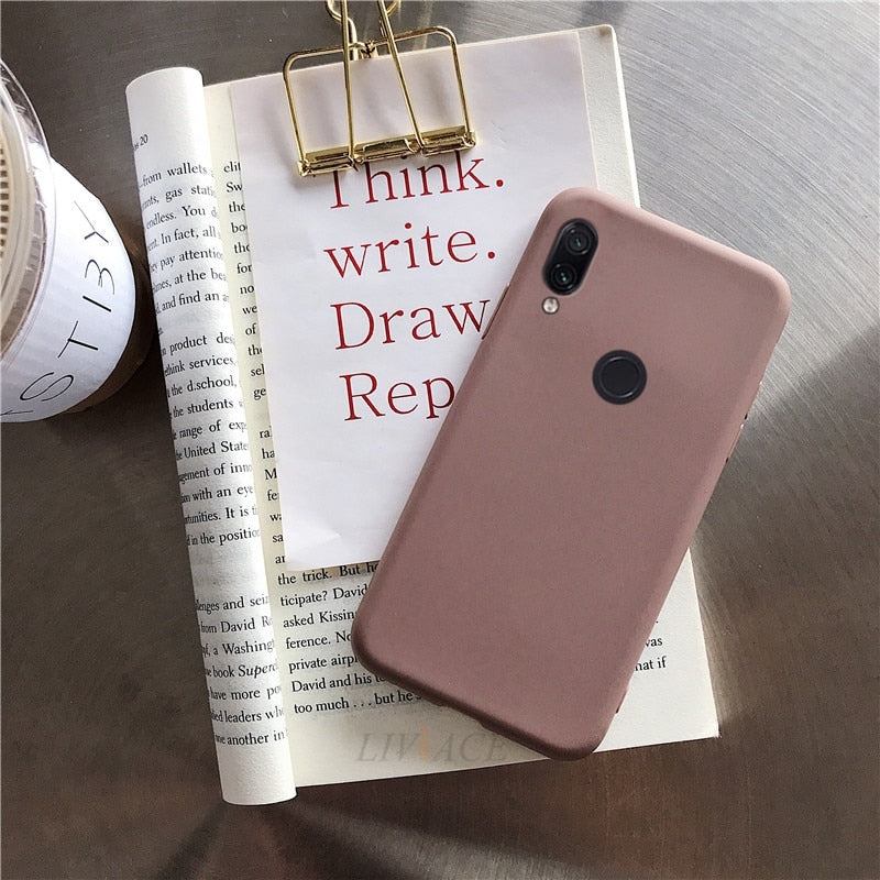 solid candy color silicone case on for xiaomi redmi note 7 note7 pro / redmi 7 yellow thin tpu phone back cover coque funda