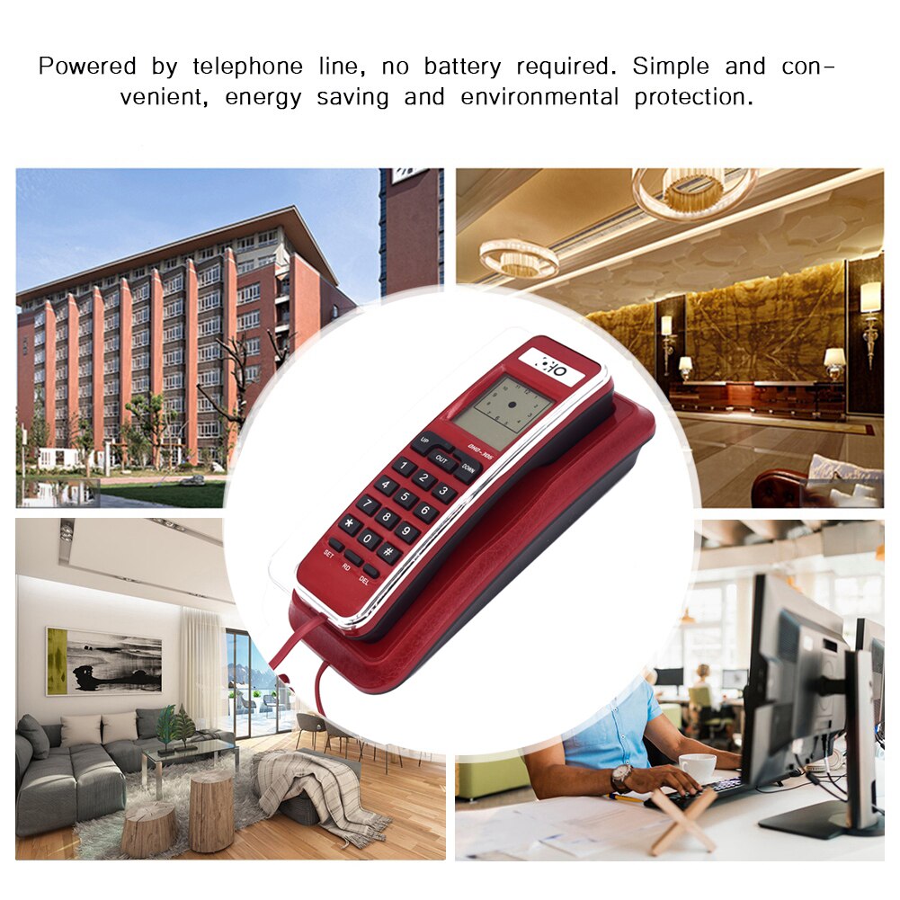 Wall Mount Call ID Corded Telephone with Redial Landline Telephone Extension Fixded Mini Phone for Home Hotel Office Red Black