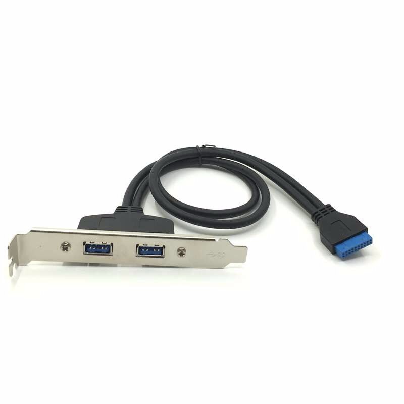 USB 3.0 Motherboard 19 / 20 Pin header to 2 port USB 3.0 Tyep A Female Cable For Desktop PCI-e profile w/ Rear PCI Bracket Panel