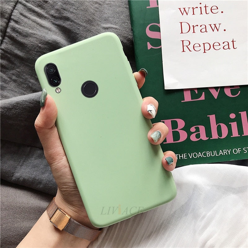 solid candy color silicone case on for xiaomi redmi note 7 note7 pro / redmi 7 yellow thin tpu phone back cover coque funda