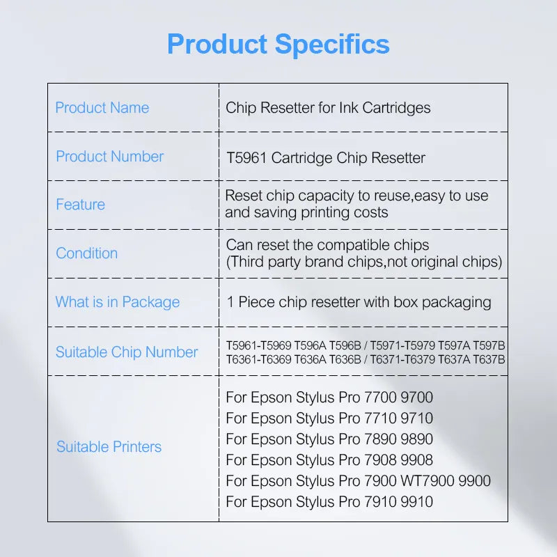 Ink Cartridge Chip Resetter For Epson Stylus Pro 7700 9700 7710 9710 7890 9890 7908 9908 7900 9900 7910 9910 Cartridge Resetter