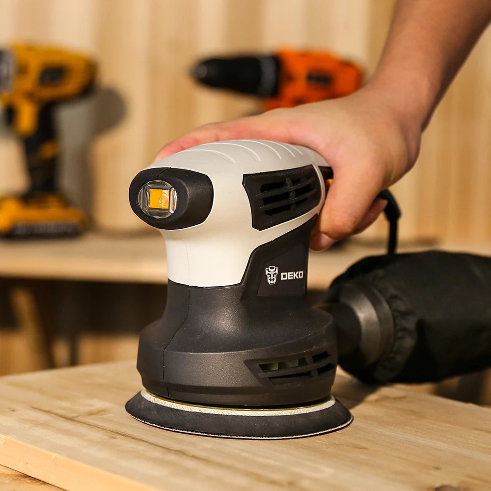 DEKO QD6206R 280W Random Orbit Sander for Wood Working with 15 Sheets of Sandpaper Dust Exhaust and Hybrid Dust Canister